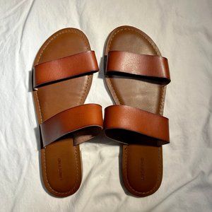 Lands' End Brown Leather Slide Sandals Size 11M